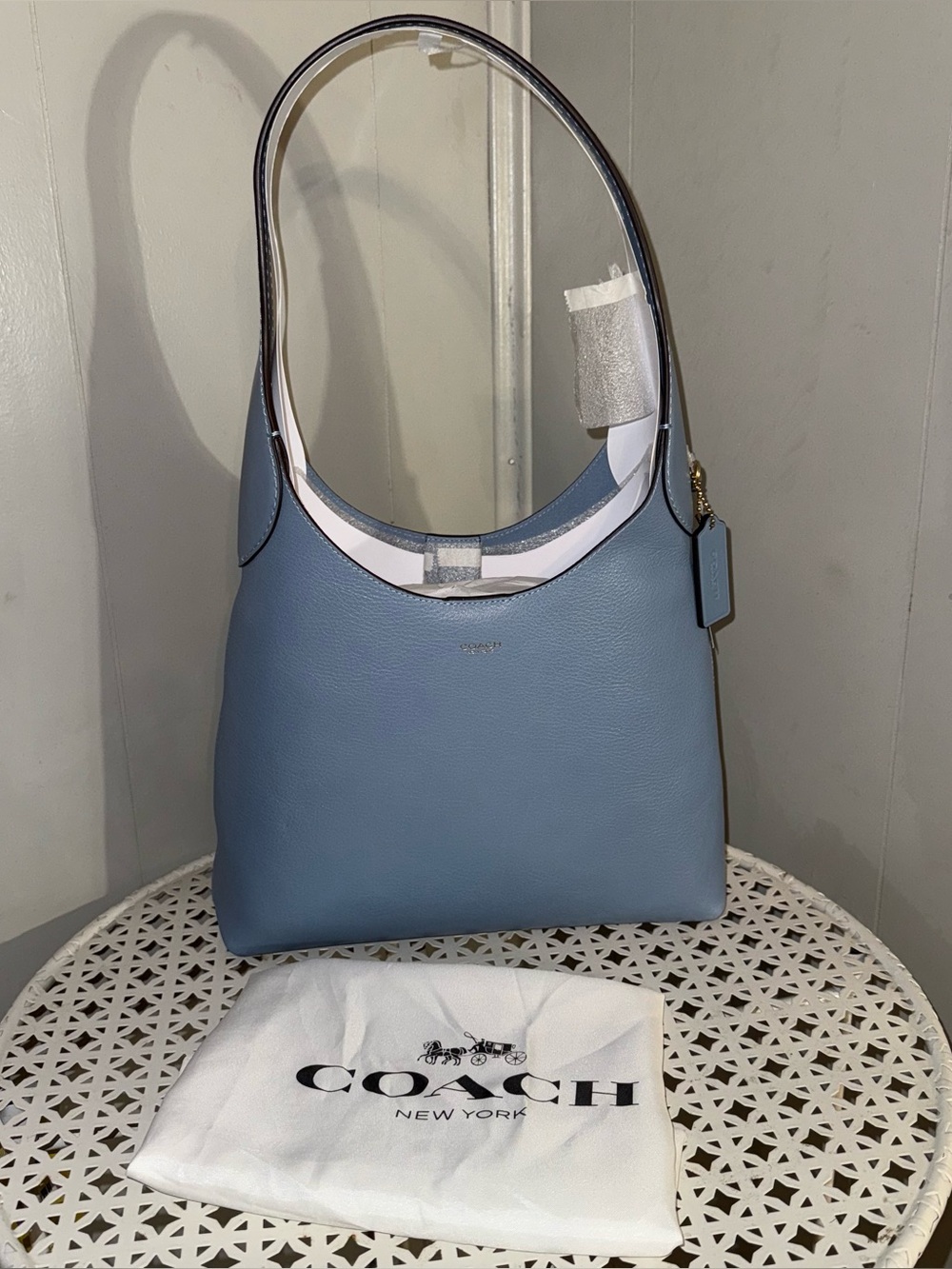 NWT COACH Brooklyn Shoulder Bag 28 Leather Brass/Bluebell CU068
